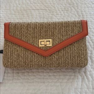 Elegant Tan and Orange Woven Clutch